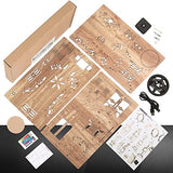 FUNPOLA 3D Wood Puzzle LED Tower Clock Model, 3D Puzzle Building Model Desktop Clock Model DIY Architectural Building Blocks (LED-TC01 Wood) FUNPOLA