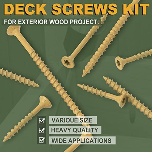 LIONMAX Wood Screws Assortment Kits 4Size 420PCS, Deck Screws 1-1/4", 1-1/2", 2", 2-1/2", Star Drive Screws with Coarse Thread, Tan Coated for LIONMAX