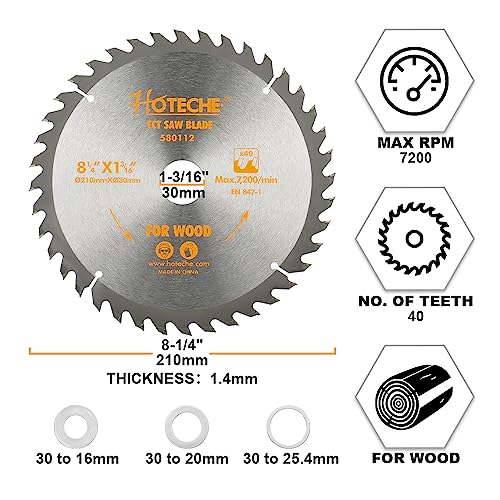Hoteche 8-1/4-Inch Circular Saw Blade for Wood 40-Tooth Tungsten Carbide-Tipped Blade High-Performance Professioal Saw Blade for Miter Saw and Table