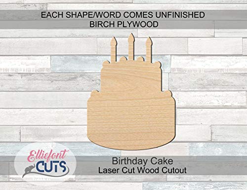 Birthday Cake Wood Cutouts for crafts, Laser Cut Wood Shapes 5mm thick Baltic Birch Wood, Multiple Sizes Available Elliefont Styles