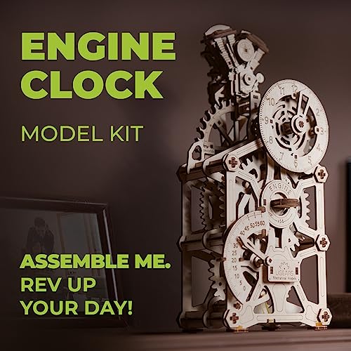 UGEARS Engine Clock 3D Puzzle - Wooden Model Kits for Adults – 3D Wooden Models to Build - DIY Mechanical Wooden Pendulum Clock Puzzle with Moving