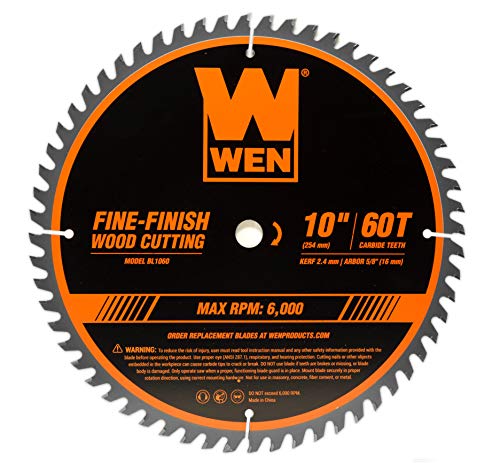 WEN BL1060 10-Inch 60-Tooth Fine-Finish Professional Woodworking Saw Blade for Miter Saws and Table Saws, Silver,Pack of one WEN