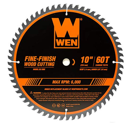 WEN BL1060 10-Inch 60-Tooth Fine-Finish Professional Woodworking Saw Blade for Miter Saws and Table Saws, Silver,Pack of one WEN