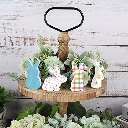 12 Pcs Easter Bunny Wood Signs Unfinished Rabbit Wood Blocks Mini Wooden Table Signs Easter Bunny Wooden Cutout for Easter Spring DIY Crafts Table