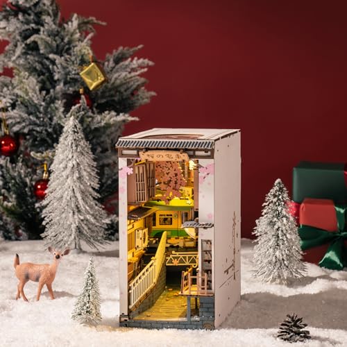 Rolife DIY Book Nook Kit Sakura Densya, DIY Miniature Booknook Kit Creative Decorative Bookend Bookshelf Insert 3D Puzzles for Adults, Rolife