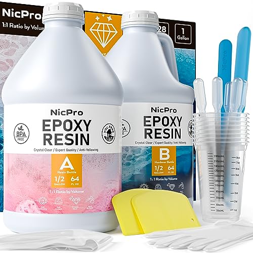 Nicpro 1 Gallon Crystal Clear Epoxy Resin Kit, High Gloss & Bubbles Free Resin Supplies for Art Coating and Casting, Craft DIY, Wood, Tabletop, Bar Nicpro