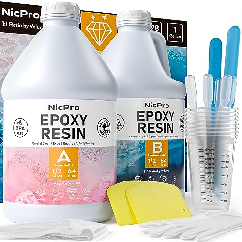 Nicpro 1 Gallon Crystal Clear Epoxy Resin Kit, High Gloss & Bubbles Free Resin Supplies for Art Coating and Casting, Craft DIY, Wood, Tabletop, Bar