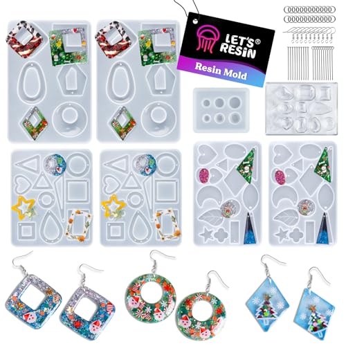 LET'S RESIN 198PCS Resin Jewelry Molds, with 8 Pairs Earring Resin Molds, Resin Earring Molds Silicone for Jewelry, Earring Hooks, Jump Rings, - WoodArtSupply