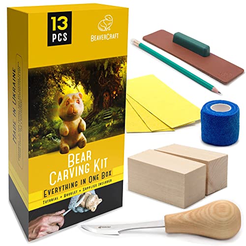 BeaverCraft Wood Carving Kit for Beginners DIY05 Wood Whittling Kit for Beginners Bear Carving Kit - DIY Hobby Craft Kids Wood Carving Kit Wood BeaverCraft