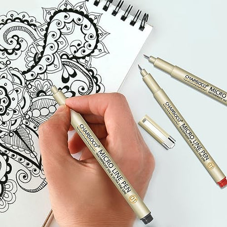 CHARSOCO 01 Micro Pen, Fine Point Pen with 12 Colors, Waterproof Archival Ink, 0.25mm Fineliner Ink Pens for Artist Illustration, Sketching, Anime, CHARSOCO