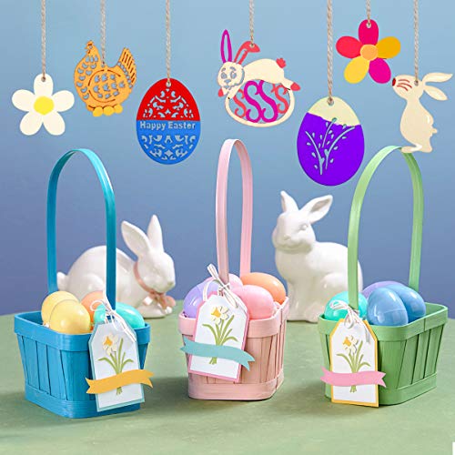 Toyvian 48pcs DIY Easter Wood Slices Egg Hanging Ornaments Unfinished Bunny Eggs Easter Crafts to Paint for Kids Easter Decorations Party Supplies