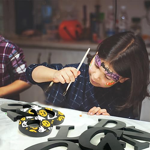 AOCEAN 8 inch Black Wood Letters Unfinished Wood Letters for Halloween Decorative Standing Letters Slices Sign Board Decoration for Craft Home Party AOCEAN