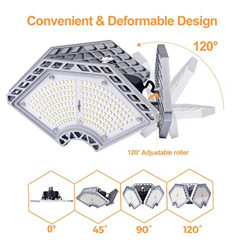 LED Garage Lights, 140W 18500 Lumens Garage Lighting, 6000K Daylight with Deformable Three Panels Garage Ceiling Light Fixture E26/E27 Triple Glow - WoodArtSupply