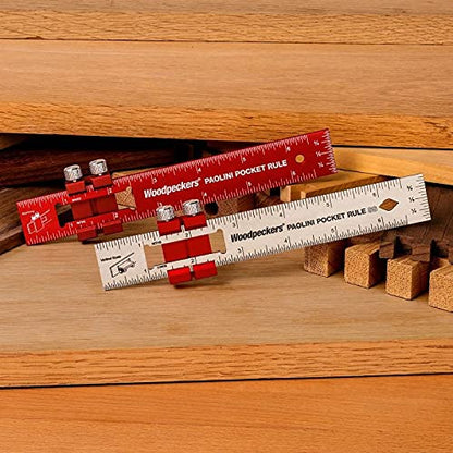 Woodpeckers Paolini Pocket Rules, 8 Inch Aluminum Woodworking Ruler with Slide Stops - WoodArtSupply