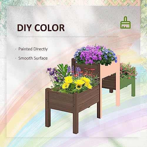 Outsunny Raised Garden Bed with 3 Planter Box, Elevated Wooden Plant Stand with Drainage Holes, for Vegetables, Herb and Flowers, Coffee Outsunny