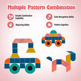 USATDD 180 Pcs Wooden Tangrams Pattern Blocks Set Geometric Manipulative Shape Puzzle Kindergarten Classic Educational Montessori Toys for Kids USATDD