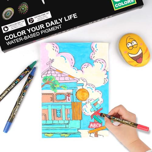 Betem 36 Colors Dual Tip Acrylic Paint Pens Markers, Premium Acrylic Paint Pens for Wood, Canvas, Stone, Rock Painting, Glass, Ceramic Surfaces, DIY Betem
