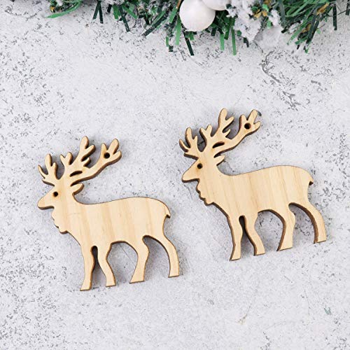 Amosfun 10pcs Christmas Hanging Wooden Ornaments Wood Elk Reindeer Cutouts Xmas Tree Pendants Holiday Party Home Decor Amosfun