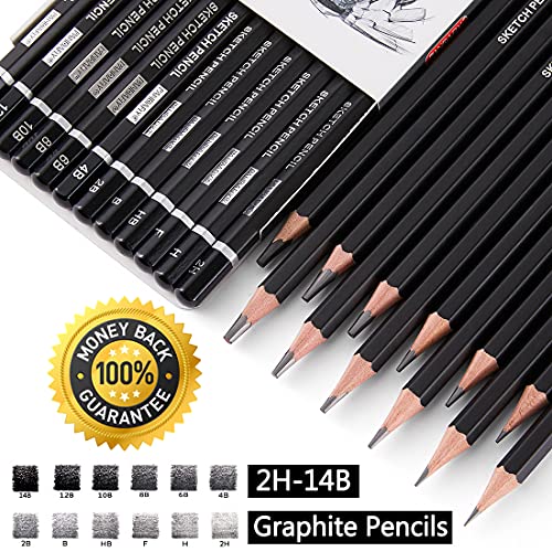 PANDAFLY Professional Drawing Sketching Pencil Set - 12 Pieces Graphite Pencils(14B - 2H), Ideal for Drawing Art, Sketching, Shading, Artist Pencils - WoodArtSupply