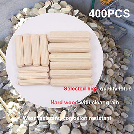 smseace 400PCS Straight Groove Wooden Dowel Pins with Tapered End with Bevel Angle, 1/4 "5/16" 3/8 "(6mm, 8mm, 10mm) Wooden Dowel Pins, Used for smseace
