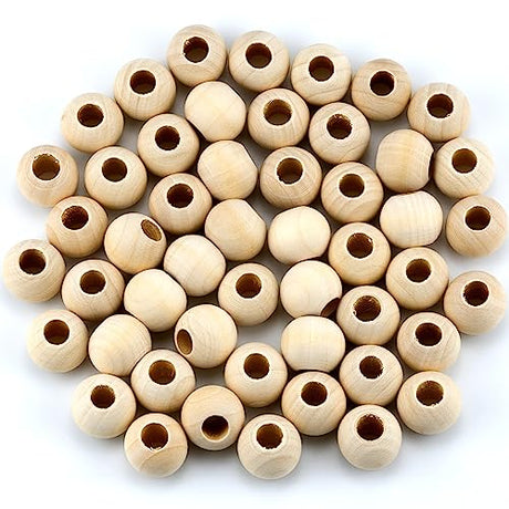 50 Pcs Unfinished Wood Beads for Crafts with Holes 25mm Diameter 3/8" Hole Round Wooden Beads for Craft Natural Color Round Wood Beads Wooden Spacer IFAMIO
