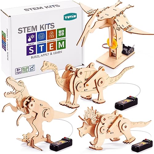 Dinosaur STEM Kits for Kids Ages 6-8-10-12, 4 in 1 Stem Projects, Wood Building Toys for Boys Age 8-12, Build It Yourself Woodworking Kit, DIY 3D - WoodArtSupply