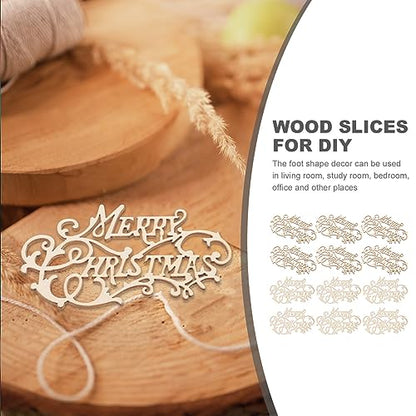 EXCEART Merry Christmas Wooden Cutout 20pcs Unfinished Wood Letter Pieces Slice Embellishment Blank Xmas Tree Tags for DIY Scrapbooking Xmas Sewing