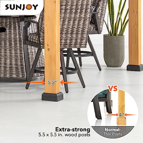 Sunjoy 12 x 20 ft. Wood Gazebo, Outdoor Patio Steel Hardtop Gazebo, Cedar Framed Wooden Gazebo with 2-Tier Metal Roof, Suitable for Patios, Lawn and Sunjoy