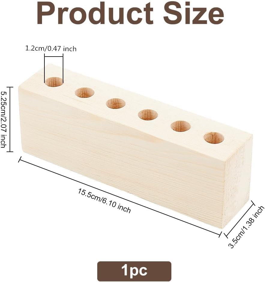 OLYCRAFT 6-Hole Wood Desktop Pen Holder with 12mm Round Hole Fountain Pen Stand Rustic Wooden Pen Organizer Office Desk Pen Holder for Pen Storage OLYCRAFT