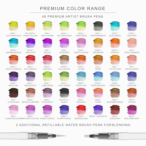 Intriom Watercolor Brush Pens Assorted Set Colored 49 + 3 Water Pens +8  Water