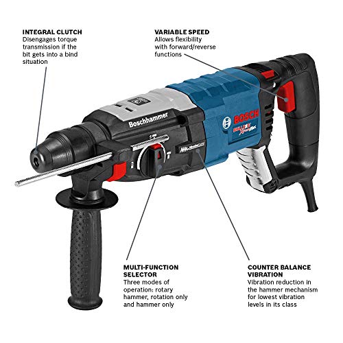 BOSCH GBH2-28L 1-1/8" SDS-plus Variable-speed Bulldog Xtreme Max Rotary Hammer, Black Blue - WoodArtSupply