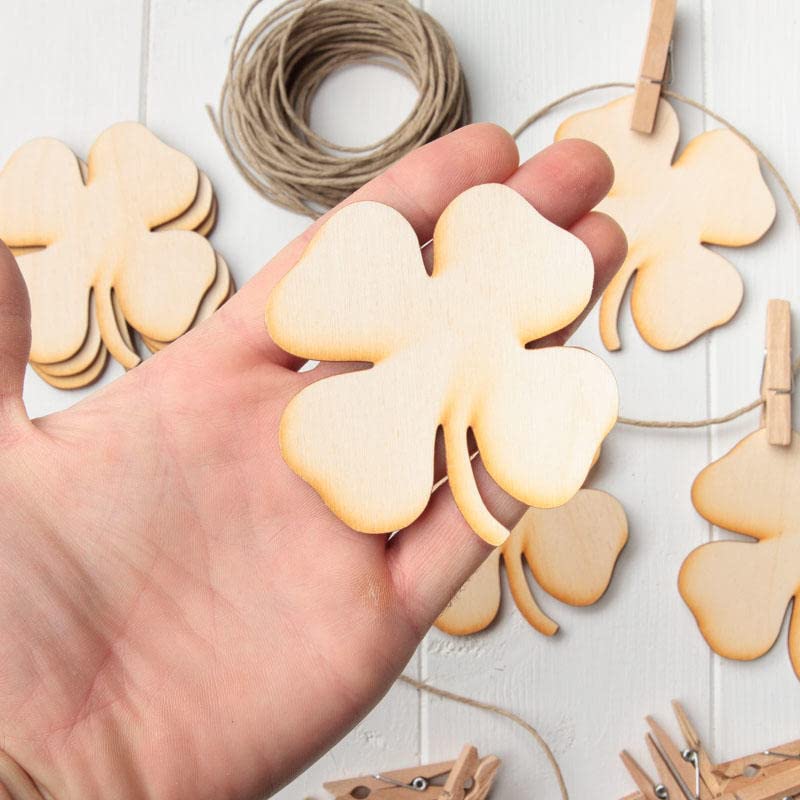 Factory Direct Craft Unfinished Wood 3" Shamrocks Garland Kit for St Patrick's Day Decorating and Craft Activities Factory Direct Craft