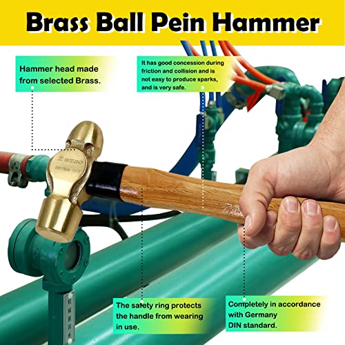 WEDO Brass Ball Peen Hammer with Woodeng Handle,Ball Pein Hammer, 1-1/2lb, 325mm, 13" WEDO