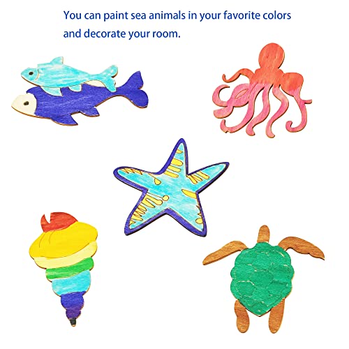 48PCS Unfinished Wood Ocean Animal Cutouts for Kids,Wooden Painting Bulk Crafts for Kids to Paint,Sea Animal Life Cutouts for Home Decoration DIY - WoodArtSupply