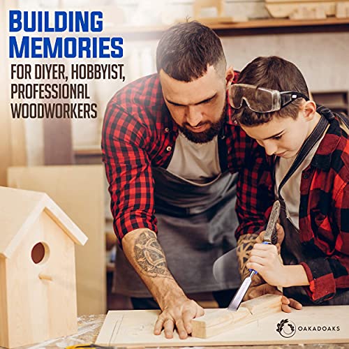 Chisel Set Woodworking Tools & Wood Carving Tools – Sharp, Chrome Vanadium Steel Wood Chisel Sets w/Beveled Edges – Durable PP & TPR Handle + Metal Oakadoaks