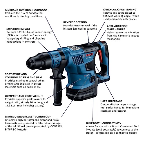 BOSCH GBH18V-36CN PROFACTOR 18V Hitman Connected-Ready SDS-max® 1-9/16 In. Rotary Hammer (Bare Tool) - WoodArtSupply