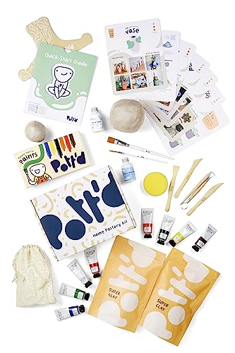 Pott'd™ Home Air Dry Clay Pottery Kit for Beginners. DIY Kit for Adults. Kit Includes: Air-Dry Clay for Adults, Tools, Paints, Brushes, Sealant, - WoodArtSupply