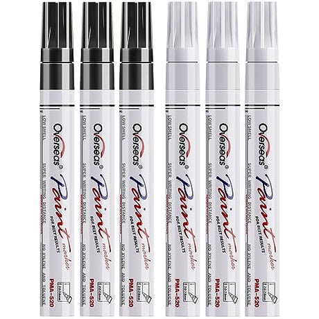 White and Black Paint Pens Paint Markers - 6 Pack Permanent Oil Based Paint Pen, Medium Tip, Quick Dry and Waterproof Marker for Rock, Wood, Metal, Overseas
