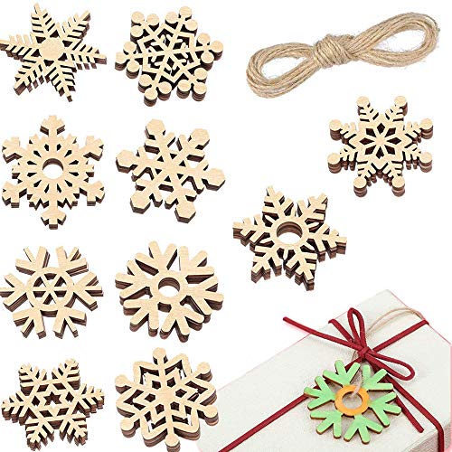 T-Antrix 50pcs DIY Wooden Snowflakes Unfinished Wood Ornaments Cutouts Christmas Wood Snowflake for Christmas Decoration Christmas Tree Hanging T-Antrix