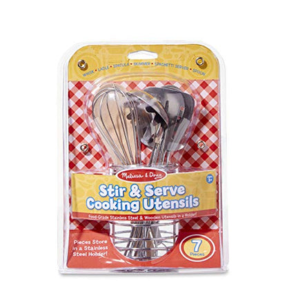 Melissa & Doug Stir and Serve Cooking Utensils (7 pcs) - Stainless Steel and Wood - WoodArtSupply