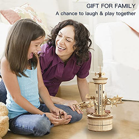 ROKR Airplane Control Tower 3D Wooden Puzzle Music Box - DIY Mechanical Model Kit for Adults and Kids ROKR