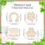 MAYJOYDIY 8pcs Shamrock Wooden Cutouts Unfinished Wood Shamrock Clover Cutouts Shamrock/Horseshoe/Four Clover/Hat Ornaments for DIY Craft Art MAYJOYDIY