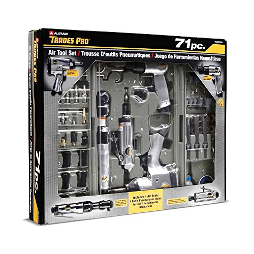 Trades Pro Air Tool and Accessories Kit, 71 Piece, Impact Wrench, Air Ratchet, Die Grinder, Aire Hammer, Hose Fittings, Storage Case - 836668 Tradespro