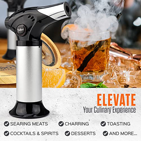 Foghat Cocktail Smoker Torch for Smoked Cocktails and Cooking - Handheld Refillable Culinary Butane Kitchen Blow Torch Lighter Gun, Creme Brulee THOUSAND OAKS BARREL