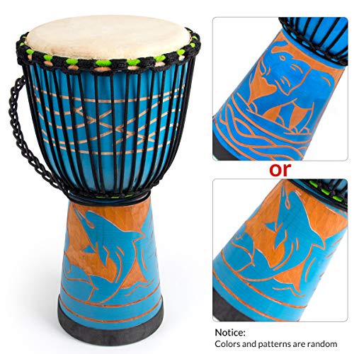 Djembe Drum, AKLOT African Drum Hand-Carved 9.5'' x 20'' Mahogany Goatskin Drumhead for Starter Beginners Adult AKLOT