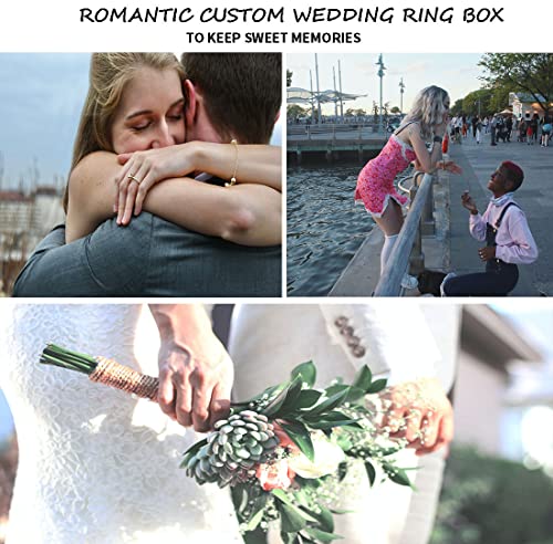 Wood Double Ring Box for Wedding Ceremony - Engraved Wooden Ring Holder for 2 Rings Engagement Proposal Wedding Ceremony Ring Bearer Box Booinxaa