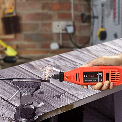 GOXAWEE Rotary Tool Kit with MultiPro Keyless Chuck and Flex Shaft - 140pcs Accessories Variable Speed Electric Drill Set for Handmade Crafting GOXAWEE