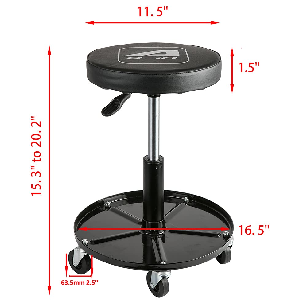 Aain LT2A Heavy-Duty Adjustable Mechanic's Roller Seat Adjustable Rolling Stool with Wheels & Tool Tray Black Aain