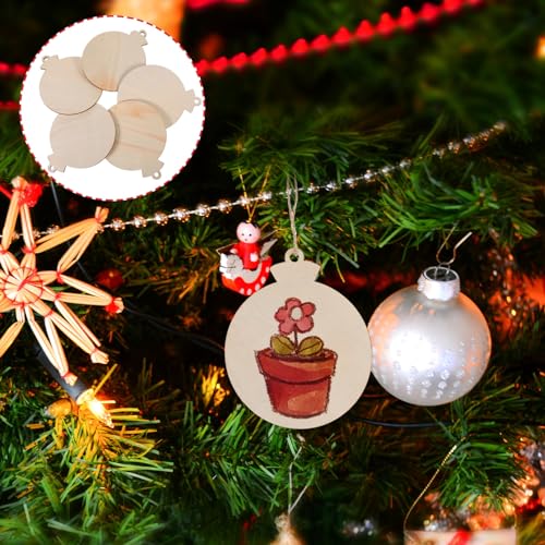 VOSAREA 50pcs DIY Christmas Wooden Hanging Ornaments with Hole Wood Unfinished Cutout Tag Blank Cutouts Natural Wooden Slices for Centerpieces DIY VOSAREA