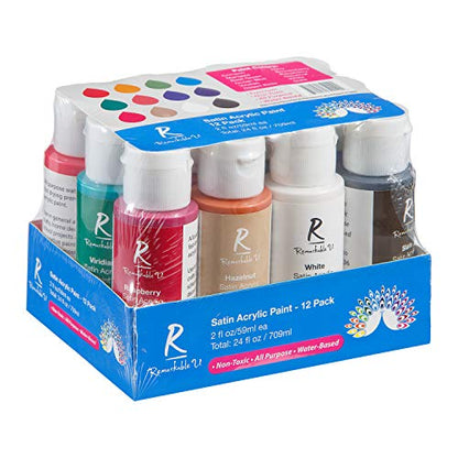 Acrylic Paint Set Value Pack of 12 Basic Colors | Craft Painting Kit with 2 oz Squeeze Bottles for Beginners, Artists, Professionals | Non-Toxic - WoodArtSupply